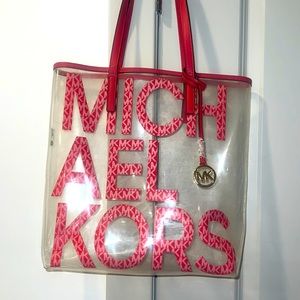 MICHAEL KORS CLEAR AND CORAL TOTE BAG